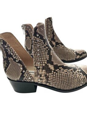 Steve Madden Black White Snakeskin Print Ankle Boots Double Notched Sides Size 9